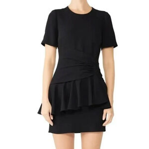 Cinq a Sept Petite Small Black Twist Peplum Cocktail Mini Dress